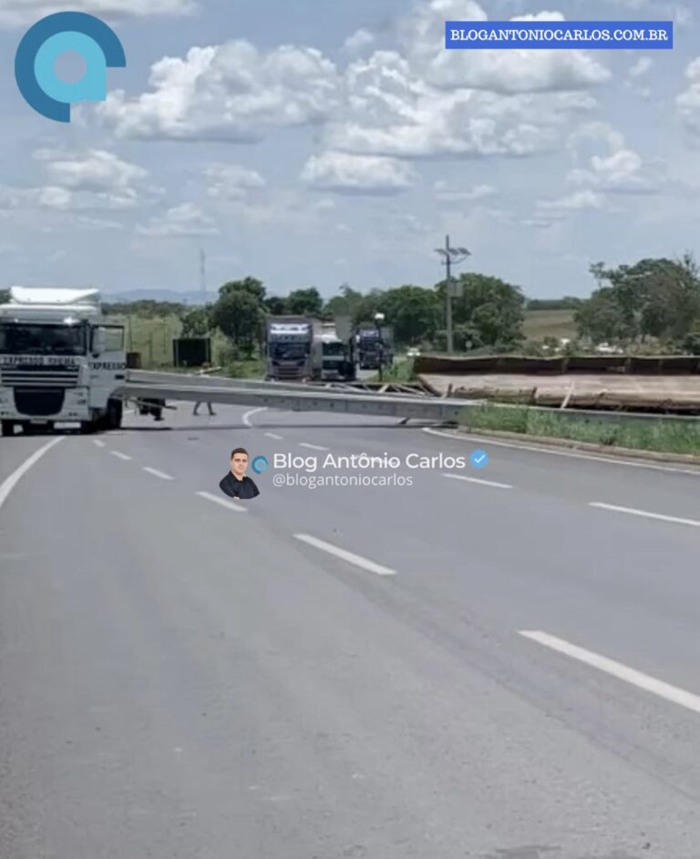 Carga de caminhão cai na pista e provoca interdição parcial na BR-020, no trevo de Buritinópolis-GO