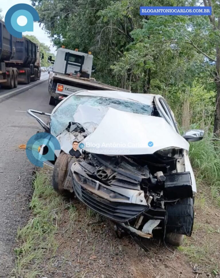 Carro sai da pista e bate em árvore na BR-020, próximo ao distrito de Santa Maria