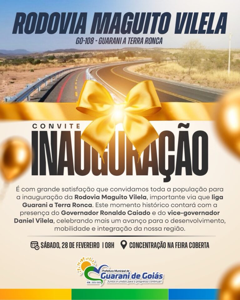 GO-108: Rodovia Maguito Vilela será inaugurada neste sábado em Guarani de Goiás com presença de autoridades estaduais