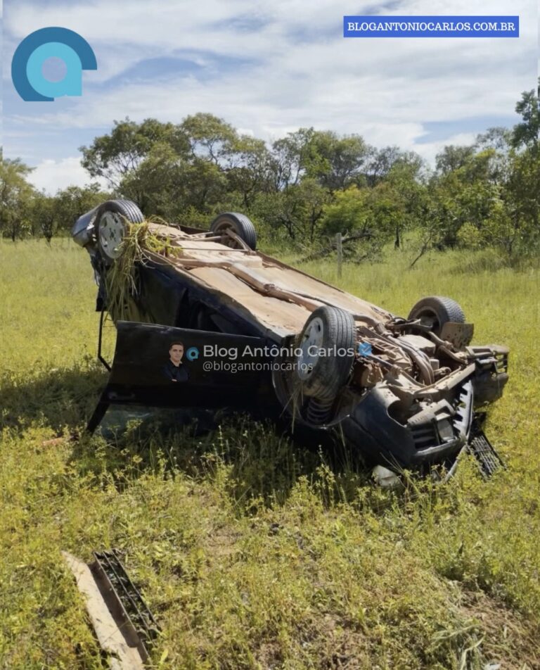 Carro sai da pista e capota na BR-020, em Posse-GO; passageiro fica ferido