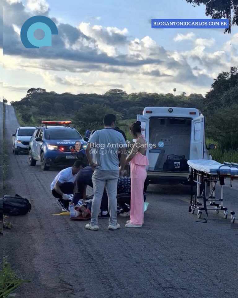 Pneu de motocicleta estoura e duas pessoas ficam feridas em acidente na GO-108, em Mambaí-GO