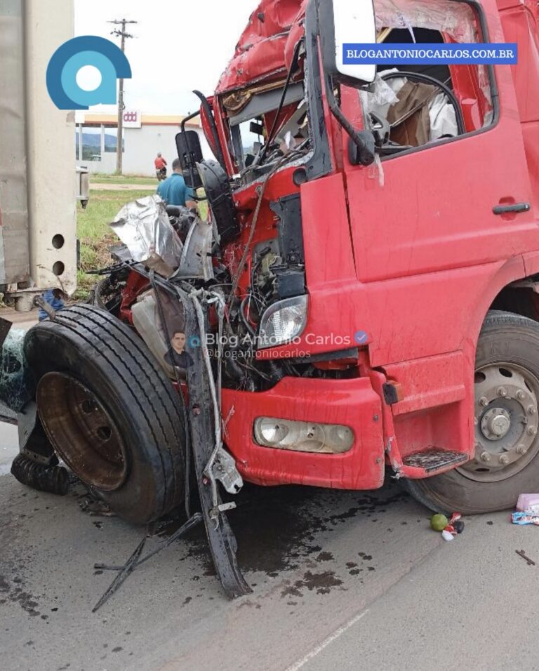 Motorista fica ferido após caminhão bater no fundo de carreta na BR-020, em Simolândia-GO