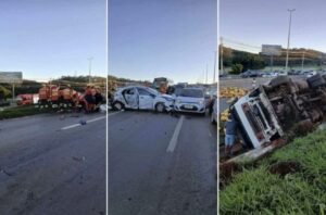 DF: Acidente com caminhão e 12 carros provoca engavetamento e trava trânsito na BR-020