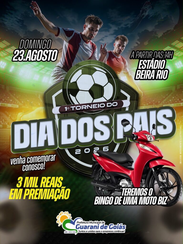 Guarani de Goiás realiza 1º Torneio do Dia dos Pais com R$ 3 mil em premiação e bingo de moto