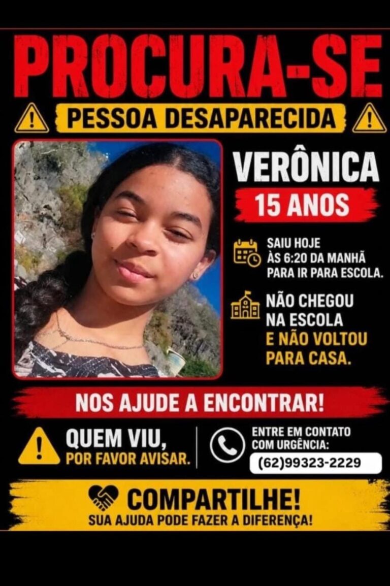 Adolescente de 15 anos desaparece após sair de casa para ir à escola, em Campos Belos-GO
