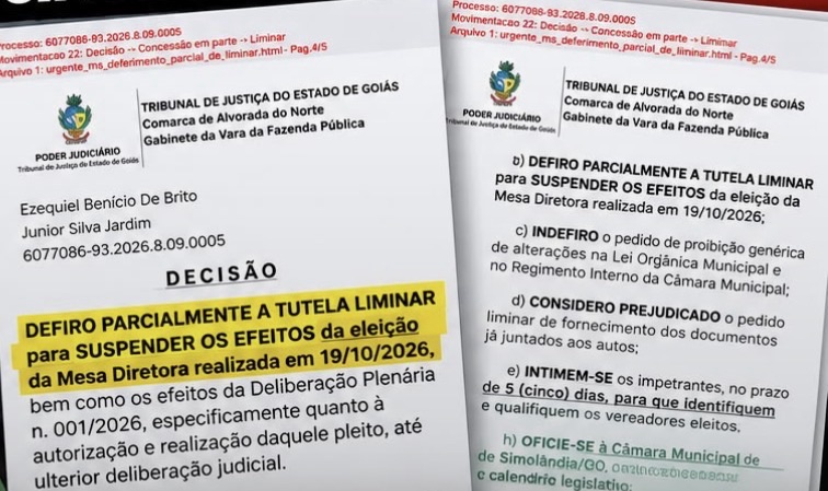 Justiça suspende eleição que reelegeu Júnior Jardim presidente da Câmara de Simolândia-GO